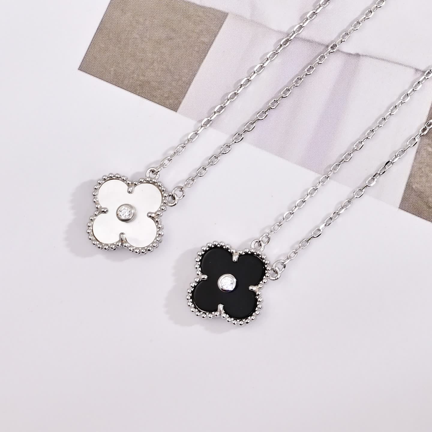 Van Cleef & Arpels Vintage Alhambra White Enamel Diamond Necklace